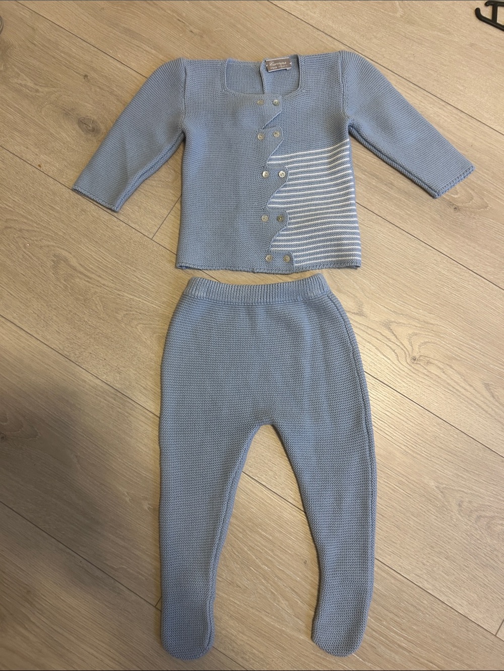 Carmina Light Blue Knit Baby Set with Striped Accent